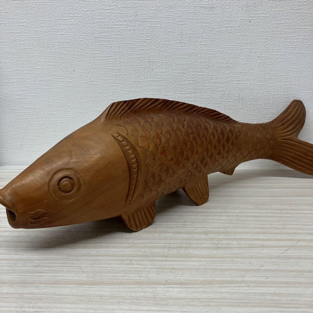 木彫り 鯉 置物 骨董品 K6546 長浜名工 西川亮次 木彫 木彫鯉 置物